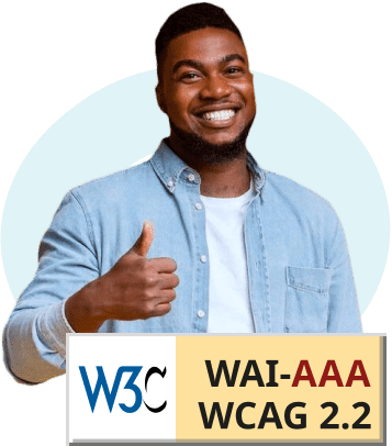 Logótipo WCAG que indica a conformidade com as Diretrizes de Acessibilidade para Conteúdo Web
